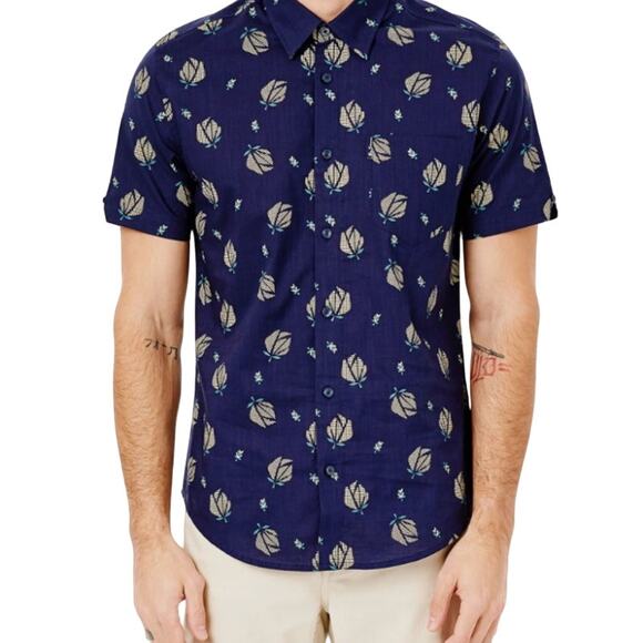 Ben Sherman Small Short Sleeve Digital Floral Print Shirt - Maritime Blue - Picture 2 of 6